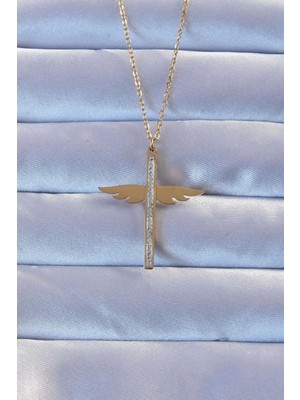 Bfs 316L Çelik Altın Renk Zirkon Taşlı Mikail Kolye