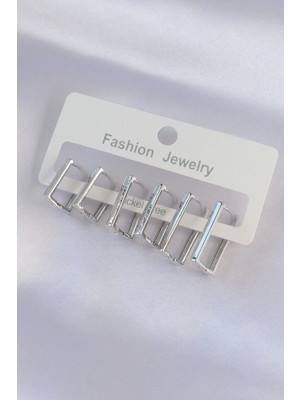 Bfs Pirinç Gümüş Renk Dikdörtgen Model Küpe Seti