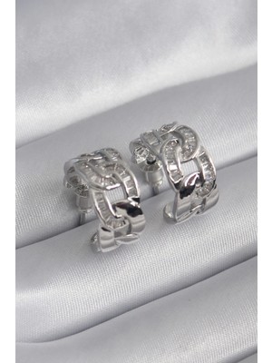 Bfs Pirinç Gümüş Renk Zirkon Taşlı Zincir Model Kadın Küpe