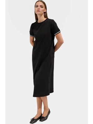 Rahat Örme Midi Elbise Bisiklet Yaka Yazlık Günlük Polyester Pamuk Şık Görünüm