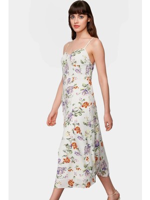Çiçek Desenli A Line Midi Elbise %polyester Yazlık Rahat Zarifane Tasarım