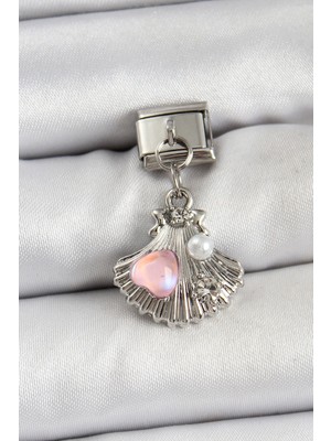 Bfs 316L Çelik Sallantılı Inci Detaylı Istiridye Model Gümüş Renk Nomination Charm