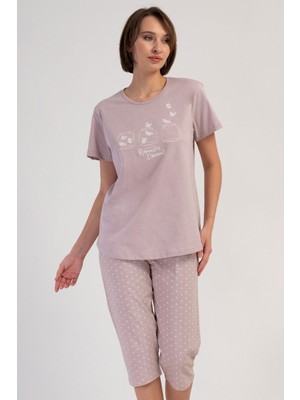 Pamuklu Kadın Büyük Beden Kısa Kol Kaprili Pijama Takım
, 408266