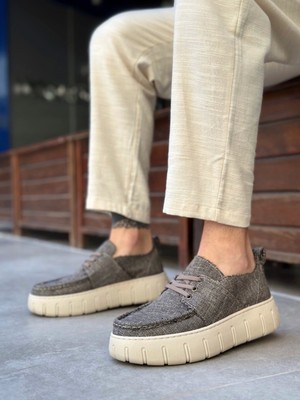 BA0676 Boa Kahverengi Keten Yüksek Taban Erkek Yazlık Ayakkabı