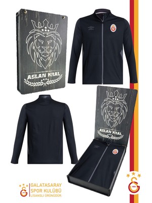 Galatasaray Orijinal Lisanslı Tam Fermuarlı Dik Yaka Siyah Antrenman Sweat Hediyelik Ahşap Kutulu