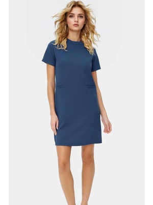 Kadın Mini Krep Elbise Cep Detaylı Şık Shift Kalıp Günlük Uzun Ömürlü Premium Kalite