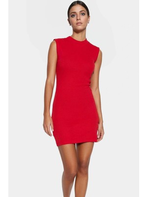 Mini Örme Elbise Vücuda Oturan Bisiklet Yaka Günlük Şık Görünüm Profesyonel