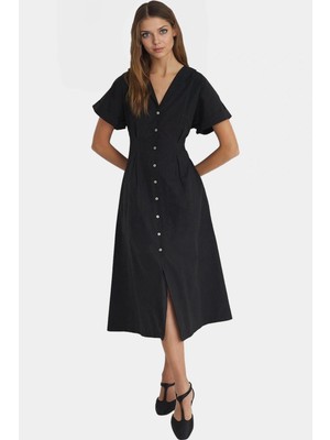 Nefes Alan Pamuklu Yazlık Midi Gömlek Elbise Rahat Günlük Stil Kaliteli Işçilik Trend Tasarım