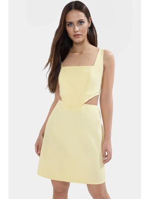 A Line Kolsuz Mini Pamuklu Elbise Kare Yaka Kesim Yazlık Günlük Profesyonel Görünüm Özenle Seçilmiş