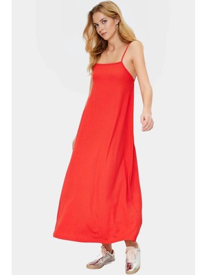 Maxi Elbise A Line Kalıp Ince Askılı Örme Kumaş Günlük Yazlık Seçkin Malzeme Özenle Seçilmiş