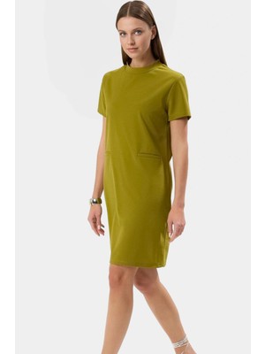 Kadın Mini Krep Elbise Cep Detaylı Şık Shift Kalıp Günlük Uzun Ömürlü Premium Kalite