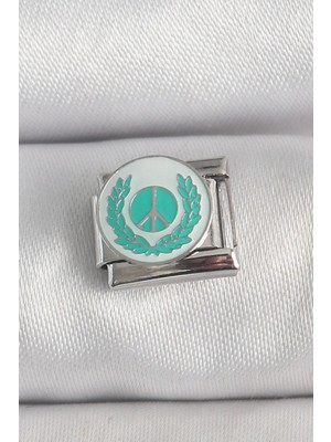 Bfs 316L Çelik Gümüş Renk Beyaz Mavi Barış Işareti Işlemeli Nomination Charm