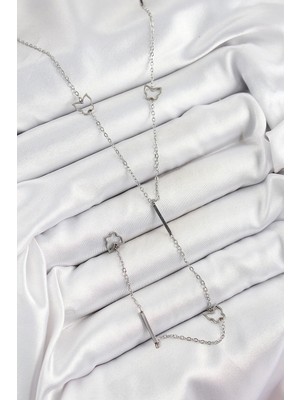 Bfs 316L Çelik Kelebek Figürlü Y Model Gümüş Renk Kadın Kolye