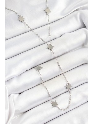 Bfs 316L Çelik Kutup Yıldızı Figürlü Y Model Gümüş Renk Kadın Kolye