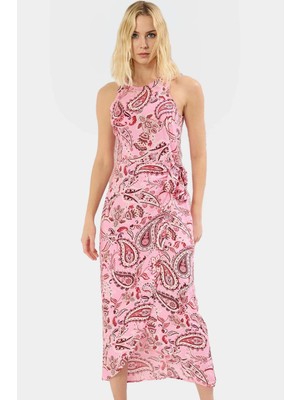 Rahat Viskoz Midi Elbise Şal Desenli A Kesim Günlük Stil Modern Premium Kalite Yüksek