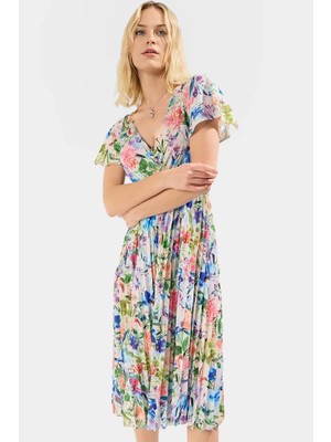 Skater Elbise Kısa Kollu Piliseli Örme Midi Astarlı Yazlık Profesyonel Görünüm Modern Stil