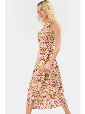 Rahat Viskoz Midi Elbise Şal Desenli A Kesim Günlük Stil Modern Premium Kalite Yüksek