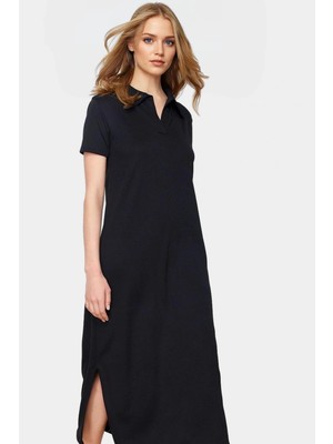 Günlük Kullanım Için Şık Polyester Midi Elbise Polo Yaka Görünüm Mükemmel Uyum
