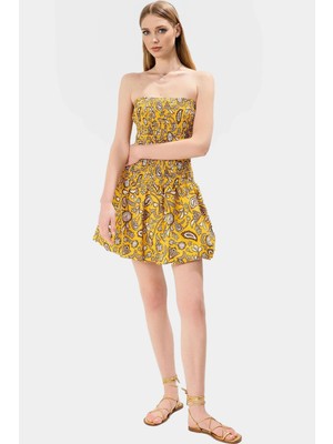 Pamuklu Mini Elbise Skater Kalıp Straplez Ekose Desenli Rahat Yazlık Günlük Kullanım Için