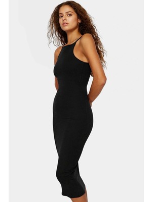 Yazlık Halter Yaka Bodycon Midi Elbise Pamuk Elastan Örme Trend Tasarım Dayanıklı Malzeme