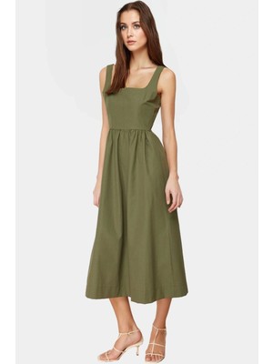 Nefes Alan Pamuklu Polyester Midi Elbise Belden Rahat Günlük Profesyonel Görünüm