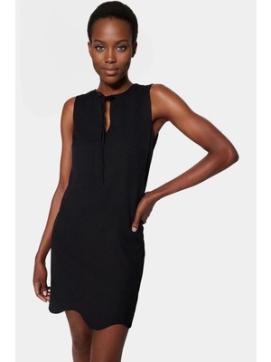 Polyester Elastan Mini Elbise Finike Dokuma Shift Kalıp Bisiklet Yaka Seçkin Malzeme