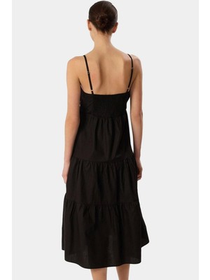 Pamuk Fiyonklu Poplin Midi Elbise Skater Kalıp Rahat Günlük Stil ve Şık Modern