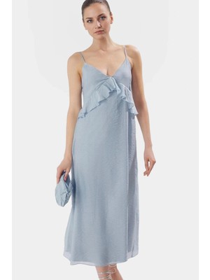 Düz Kesim Astarlı V Yaka Maxi Elbise Rahat ve Şık Yazlık Kaliteli Işçilik