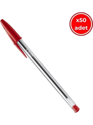 Bıc Cristal Medium Tükenmez Kalem, 50 Adet,  3 Km Yazma, Kırmızı,1.0mm