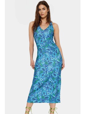 Çiçekli Bodycon Midi Elbise Rahat Nefes Alabilir Polyester Kaşkorse Kumaş Şık Görünüm