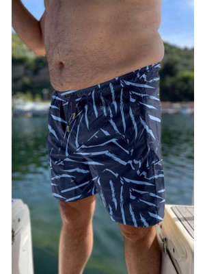 Büyük Beden Su Itici Özellikli Dijital Baskılı Erkek Plaj Deniz Şort Mayo - 273-LACIVERT
