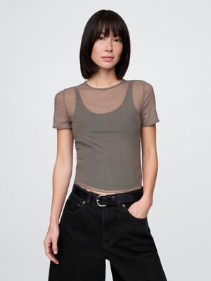 Gap Kadın Koyu Gri Transparan Crop T-Shirt