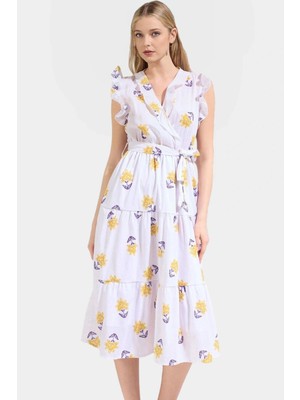 Rahat Terrycotton Kumaş Midi Elbise Kolsuz Kruvaze Yaka Günlük Kullanım Uzun Ömürlü