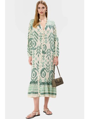 Rahat Midi Elbise  Polyester Geniş Kesim Etnik Desen Yazlık Günlük Kullanım Için