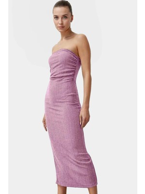 Yazlık Midi Elbise Kolsuz Bodycon Polyester Örme Kumaş Uzun Ömürlü Şık Görünüm