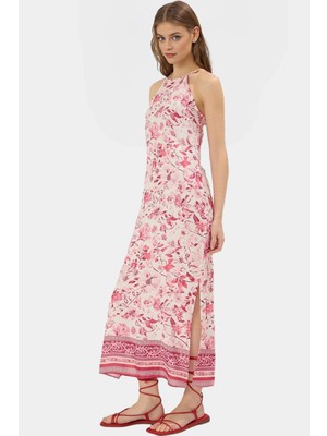 Yazlık A Kesim Maxi Elbise %viskon Çiçek Desenli Halter Yaka Rahat Kullanım Özel Tasarım