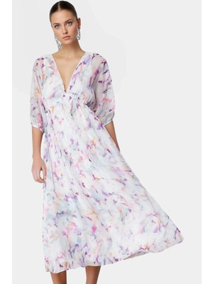 A Kesim Maxi Elbise Şifon Dokuma Soyut Desenli Yazlık Modern Stil Mükemmel Uyum