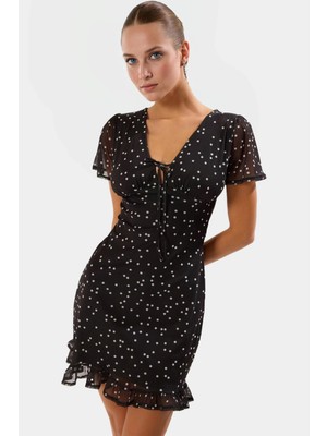 Kısa Kol Bodycon Puantiyeli Mini Tül Elbise Yaz Için Yüksek Kalite Premium