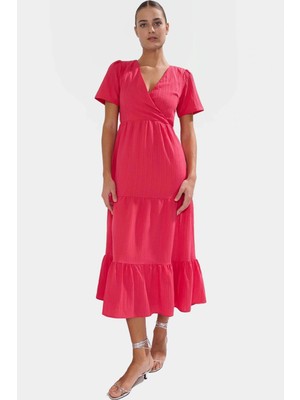 Polyester Dokuma Maxi Elbise V Yaka Skater Belden Açılan Etek Uzun Ömürlü Kaliteli Işçilik