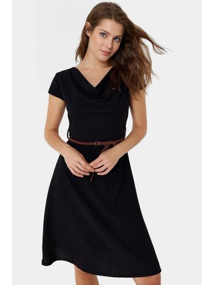 Günlük Kullanım Için Şık Midi Elbise  Polyester Skater Kalıp Rahat