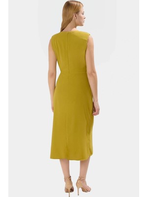 A Line Kesim Kolsuz Midi Elbise Yazlık Dokuma Kumaştan Kaliteli Işçilik Şık Görünüm