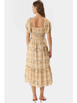 Nefes Alan Viskoz Kumaştan Desenli Midi Elbise Konforlu Kesim Premium Kalite Özel Tasarım