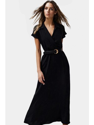 A Line Kruvaze Yaka Kısa Kollu Aerobin Elbise Şıklık ve Konfor Bir Arada Seçkin Malzeme