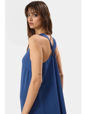 Cool & Comfort Maxi Elbise Polyester Dokuma V Yaka Düz Kesim Yazlık Uzun Ömürlü