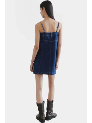 Denim Mini Elbise 86 cm Boy A Line Kolsuz Yazlık Nefes Alan Pamuk Premium Kalite