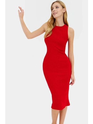 Kadın Midi Boy Örme Elbise 98 Pamuk 2 Elastan Rahat Yazlık Şık Görünüm Kullanım