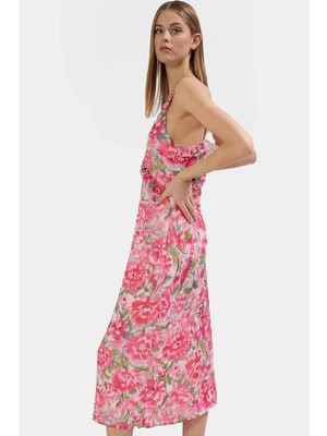 Çiçek Desenli A Kesim Midi Elbise Şifon Kumaş 130CM Boy Nefes Alan Kaliteli Işçilik Yüksek Kalite