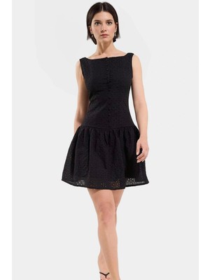 Dokuma Pamuklu Mini Elbise Astarlı Bel Detaylı 86CM Boy Kaliteli Işçilik Zarifane Tasarım