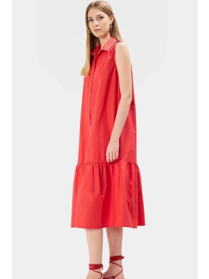 Polyester Dokuma Midi Elbise Gömlek Yaka Düz Kesim Rahat Özenle Seçilmiş Mükemmel Uyum