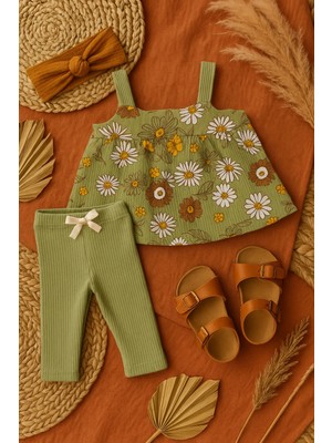 Kız Bebek Çiçek Desenli 2 Li Takım